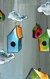 Floating Village- Bird Houses Tied To The Gray Sky - White Menacing Clouds Floating 1 small