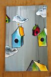 Floating Village- Bird Houses Tied To The Gray Sky - White Menacing Clouds Floating 5 small