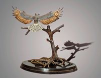 Gorgeous "Great Horned Owl" Sculpture Bronze Figurine By Barry Stein 2 small
