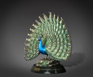 Gorgeous Peacock Bronze Sculpture Peafowl Statue Figurine By Barry Stein 2 small
