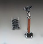 Mach3 Shaving Razor With Stand And Fourgillette Blades, Exotic Wood Handle 1 small
