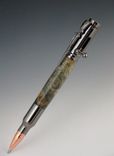 30 Cal Bullet Bolt Action Pen, Gun Metal Finish, Buckeye Burl Wood Body 1 small