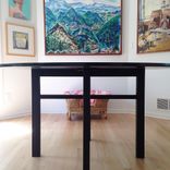 60" Round Walnut Table. 6 small