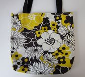 Upcycled Tote Bag Made From A Pair Of Vintage Black And Yellow Floral Napkins 5 small