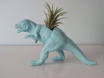 Upcycled Dinosaur Planter - Blue Tyrannosaurus Rex With Tillandsia Air Plant 1 small