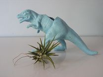 Upcycled Dinosaur Planter - Blue Tyrannosaurus Rex With Tillandsia Air Plant 2 small