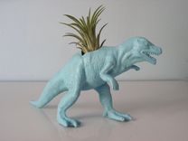 Upcycled Dinosaur Planter - Blue Tyrannosaurus Rex With Tillandsia Air Plant 5 small