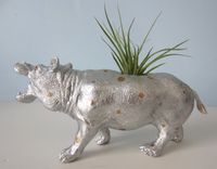 Upcycled Toy Planter - Extra Large Silver And Gold Polka Dot Hippo With Air Plant 2 small