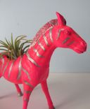 Upcycled Toy Planter - Neon Pink Zebra With Silver Stripes And Air Plant 1 small