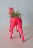 Upcycled Toy Planter - Neon Pink Zebra With Silver Stripes And Air Plant 2 small