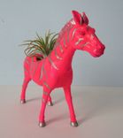 Upcycled Toy Planter - Neon Pink Zebra With Silver Stripes And Air Plant 5 small