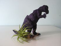 Upcycled Dinosaur Planter - Dark Purple Pachycephalosaurus With Tillandsia Air Plant 1 small