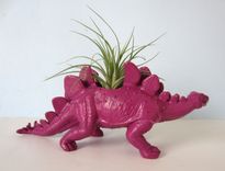Upcycled Dinosaur Planter - Extra Large Purple Stegosaurus With Air Plant 1 small