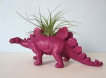 Upcycled Dinosaur Planter - Extra Large Purple Stegosaurus With Air Plant 2 small