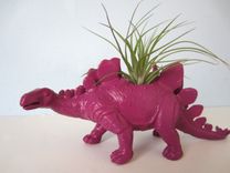 Upcycled Dinosaur Planter - Extra Large Purple Stegosaurus With Air Plant 3 small