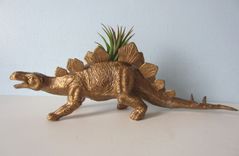 Upcycled Dinosaur Planter - Gold Stegosaurus With Air Plant 1 small