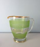 Vintage Bar Set - Green And Gold Striped Pitcher With Matching Gold Striped Glasses 4 small
