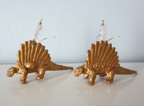 Upcycled Earrings Made From Toy Dinosaurs - Gold Dimetrodons With White Glass Beads 1 small