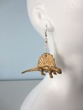 Upcycled Earrings Made From Toy Dinosaurs - Gold Dimetrodons With White Glass Beads 3 small