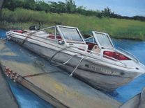 Memories  Painted On Stone, Motor Boat And Fiahing Hat 2 small