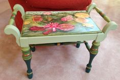 Water Lily Pond Painted Bench 1 small