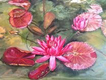 Water Lily Pond Painted Bench 2 small