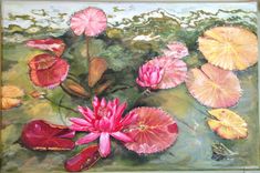 Water Lily Pond Painted Bench 3 small