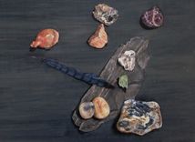 Bench Painted With Trompe L'Oeil Stones And Feathers 1 small