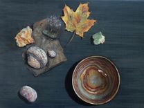 Bench Painted With Trompe L'Oeil Stones And Feathers 4 small