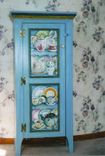 Cabinet Painted With Trompe L'Oeil Shelves Filled With China Pieces 1 small