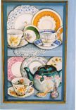 Cabinet Painted With Trompe L'Oeil Shelves Filled With China Pieces 2 small