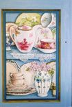 Cabinet Painted With Trompe L'Oeil Shelves Filled With China Pieces 3 small
