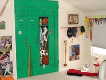 Closet Doors Painted Trompe L'Oeil Style To Be A Sports Locker. 1 small