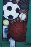 Closet Doors Painted Trompe L'Oeil Style To Be A Sports Locker. 2 small