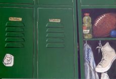 Closet Doors Painted Trompe L'Oeil Style To Be A Sports Locker. 3 small