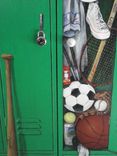 Closet Doors Painted Trompe L'Oeil Style To Be A Sports Locker. 4 small