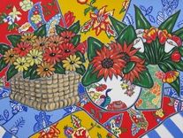 Red Still Life Painting Acrylic On Canvas Country French Sunflowers 5 small