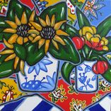 Red Still Life Painting Acrylic On Canvas Country French Sunflowers 4 small