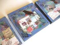 Blue Mixed Media Triptych Acrylic Painting On Canvas 2 small
