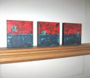 Red And Turquoise Abstract Paintings, Triptych, Original Acrylic On Canvas 1 small