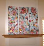 Pink Abstract Triptych Paintings, Original Acrylic On Gallery Wrapped Canvas 1 small