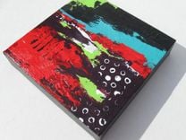 Red Abstract Painting, "Touch Of Turquoise" Original Acrylics 3 small