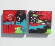 Red Abstract Painting, "Touch Of Turquoise" Original Acrylics 4 small