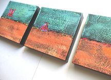 Turquoise Acrylic Abstract Paintings Original Triptych On Canvas Sale 4 small