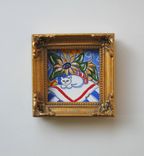 Sunflowers Still Life - Original Acrylic Cat Painting Animal Painting 4 small