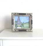Miniature Eiffel Tower Painting, Country French, Paris, Silver Frame, Miniature, Acrylic, Pen & Ink 2 small