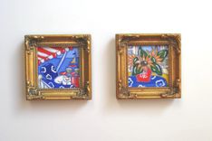 Miniature Eiffel Tower Painting, Country French, Paris, Silver Frame, Miniature, Acrylic, Pen & Ink 5 small