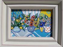 Acrylic Still Life Original Painting, White Frame 5 small