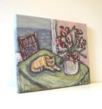 Cat Still Life Original Acrylic Painting On Canvas 1 small