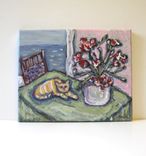 Cat Still Life Original Acrylic Painting On Canvas 2 small